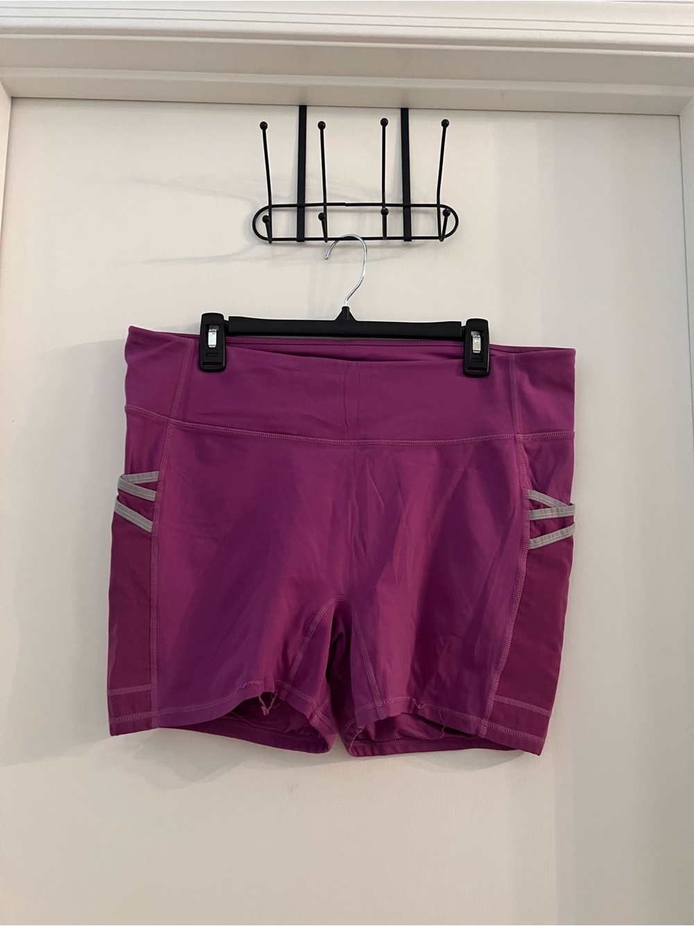 Fabletics Motion365 High-Waisted Biker Shorts — Purple/Magenta with Pockets